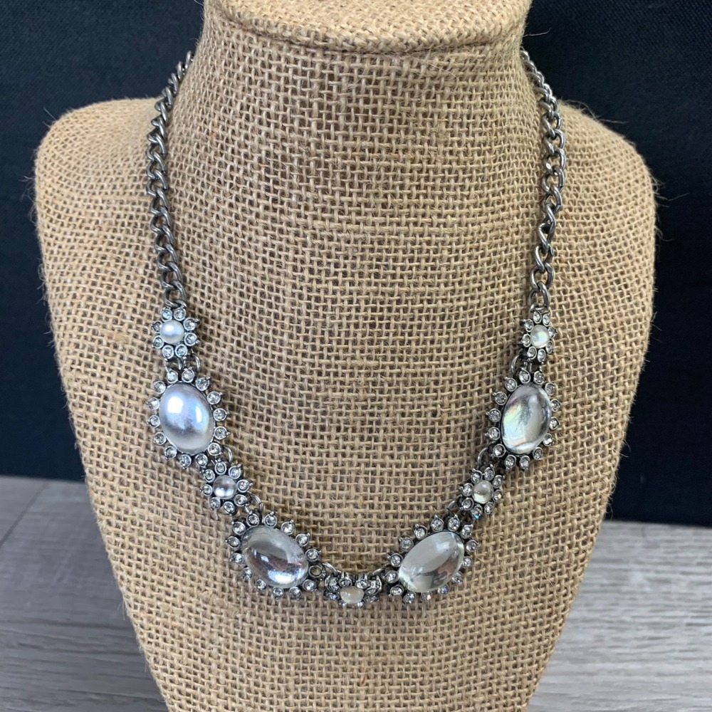 Lia Sophia Silver Tone Clear Cabochon Rhinestone Statement Necklace 16in 4817
